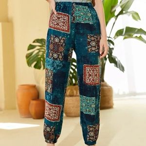 Blue Patchwork Hippie Pants